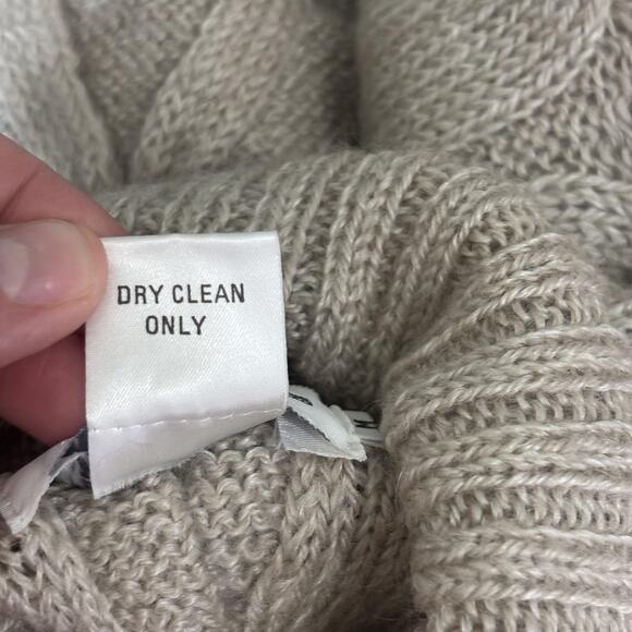 VTG 80s Sweater Medium Tan Cable Knit‎ Turtleneck Fisherman Mohair Wool Neutral - Picture 9 of 10